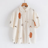 Summer Girls Cartoon Print Loose Short Sleeved Shirt