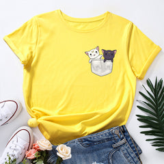 Women's Cute Kitten Print Loose Crew Neck T-shirt