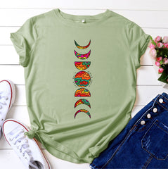 Women's Moon Phase Letter Printed T-shirt