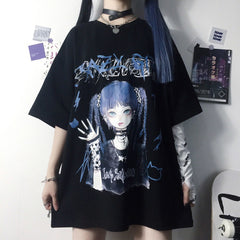 Japanese Dark Style Anime Girl Print Short Sleeve T-shirt