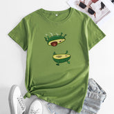 Women's Cartoon Avocado Print Short-sleeved T-shirt