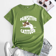 Women's Pawsitive Catitude Cute Kitten T-shirt
