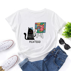 PICATSS Art Cat Print Women's Loose T-shirt