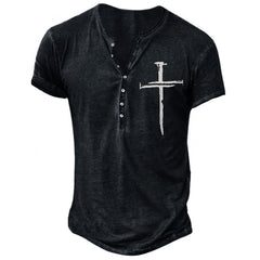 Men's Oversized Cross Print Casual Collarless T-shirt