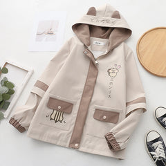 Japanese Style Hamster Paws Print Hooded Jacket