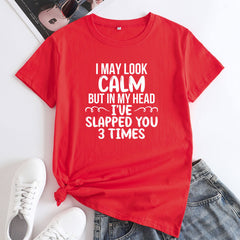 Chic Women's Letter Printed Cotton Round Neck T-shirt