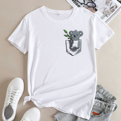 Women's Pocket Koala Cotton Short Sleeved T-shirt