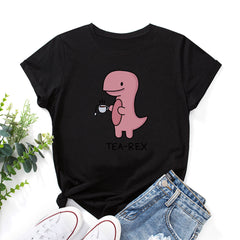 TEA-REX Dinosaur Women's Cotton Loose Round Neck T-shirt