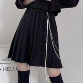 Korean Style Retro Pleated Women's Half Skirt with Chain