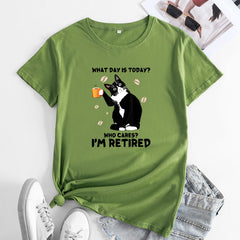 Women's Funny Cat Letter Print Short Sleeve T-shirt