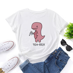 TEA-REX Dinosaur Women's Cotton Loose Round Neck T-shirt