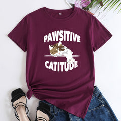 Women's Pawsitive Catitude Cute Kitten T-shirt