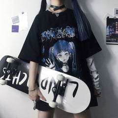 Japanese Dark Style Anime Girl Print Short Sleeve T-shirt