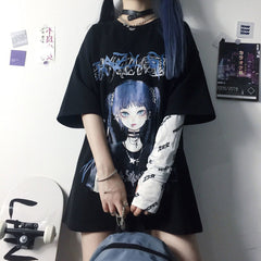 Japanese Dark Style Anime Girl Print Short Sleeve T-shirt