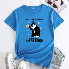 Women's Funny Cat Letter Print Short Sleeve T-shirt
