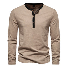 Men's Colored Henry Neck Long Sleeved T-shirt