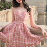 Sweet Girls Pink Checkered Summer Sling Dress
