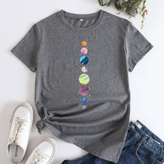 Women's Planet Print Cotton Round Neck T-shirt