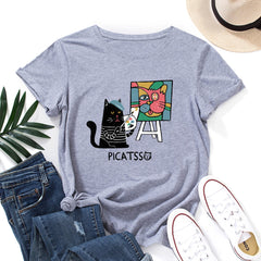 PICATSS Art Cat Print Women's Loose T-shirt