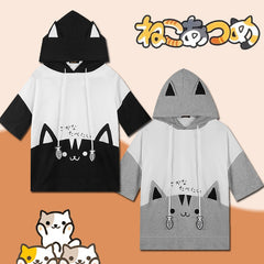 Unisex Japanese Style Cute Cat Hooded T-shirt