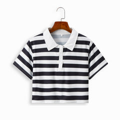 Women's Rainbow Striped Short Sleeved Polo Neck T-shirt