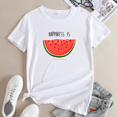 Women's HAPPINESS IS Watermelon Graphic Printed T-shirt