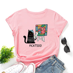 PICATSS Art Cat Print Women's Loose T-shirt