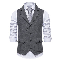 British Style Retro Men's Tweed Suit Lapel Vest
