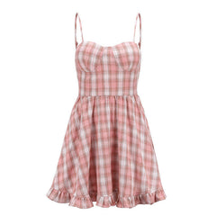 Sweet Girls Pink Checkered Summer Sling Dress