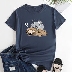 Women's Lazy Sloth Koala Friends Print Tee