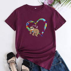 Lovely Women's Round Neck Sloth Short Sleeved T-shirt