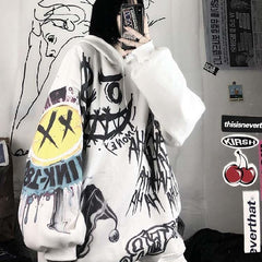 Chic Unisex Graffiti Print Thickened Loose Hoodie