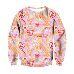 Unisex Heart Flowers Digital Printed Round Neck Sweatshirt