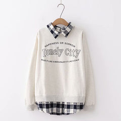 Women's Polo Neck Lonely City Print Loose Sweatshirt