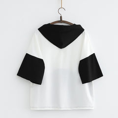 Japanese Style Cat Fish Printed Short-sleeved Hooded T-shirt