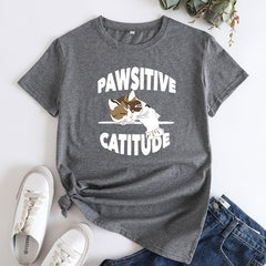 Women's Pawsitive Catitude Cute Kitten T-shirt