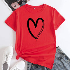Women's Heart Printed Cotton Short sleeved T-shirt