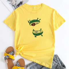 Women's Cartoon Avocado Print Short-sleeved T-shirt