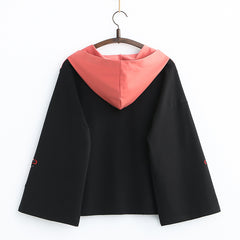 Cute Girls Fox Embroidered Loose Hoodie