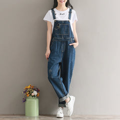 Retro Style Women's Washed Denim Jumpsuit Pants