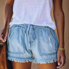 Women's Elastic Waist Casual High Waist Slim Denim Shorts