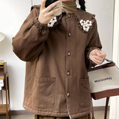 Japanese Style Doll Neck Flower Lapel Loose Jacket