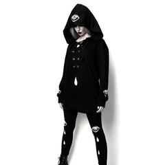 Women's Gothic Single Eye Printed Loose Drawstring Long Hoodie