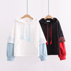 Women's Letter Embroidery Graphic Color Block Fleece Hoodie