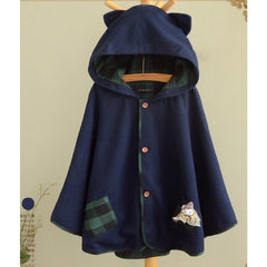 Japanese Style Sweet Cat Ears Hooded Woolen Cape