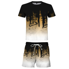 Men's 3D Ink Printed Leisure T-shirt and Shorts Co-ords