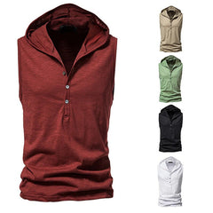 Men's Hollow Out Basic Sleeveless Hooded T-shirt Vest