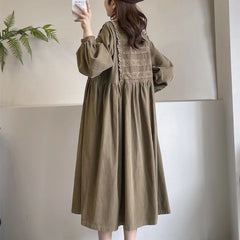 Japanese Mori Floral Embroidery Lace Corduroy Dress