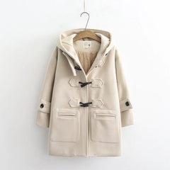 Plain Color Winter Woolen Hooded Coat