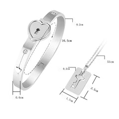 Couple's Lock Heart Titanium Stainless Steel Bracelet with Nacklace